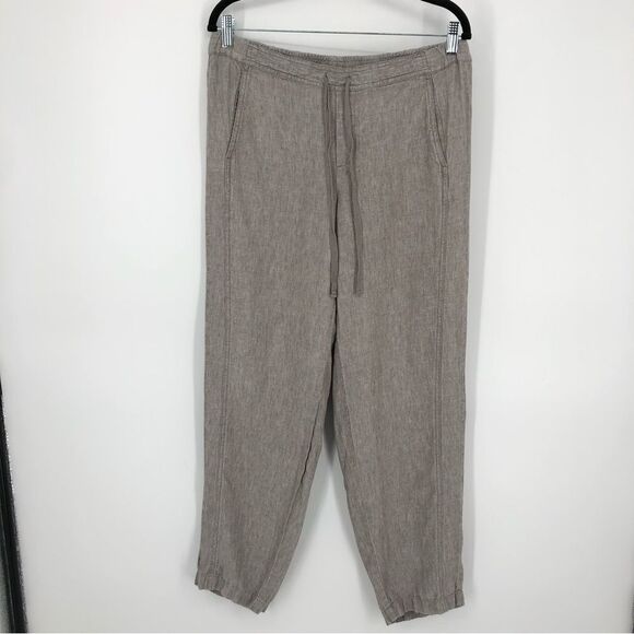 J. Jill Love Linen Pants Womens Medium Taupe Pockets Drawstring Pull On Tapered - Picture 1 of 15